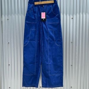 NWT PrettyLittleThing Cobalt Blue Plus Oversized Cargo Pants Sz 16